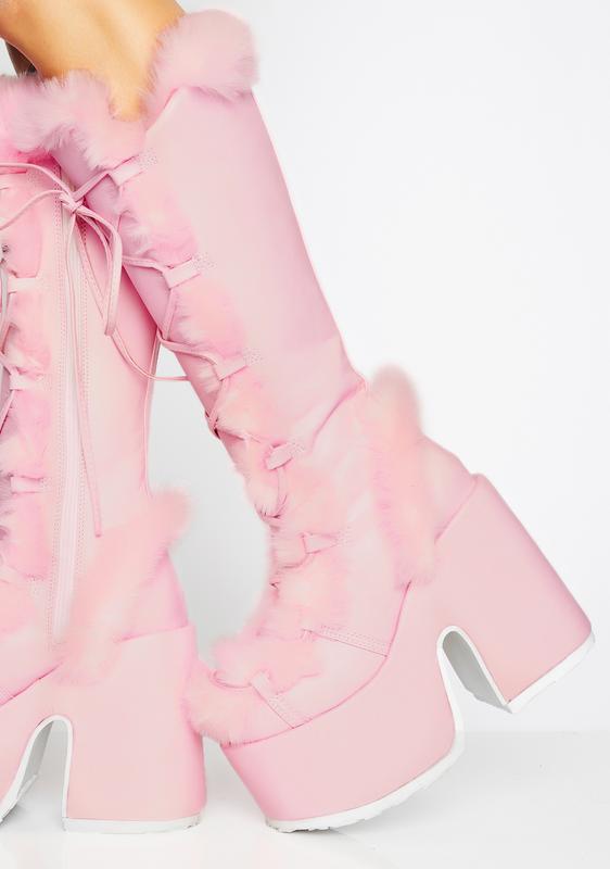 pink fluffy boots