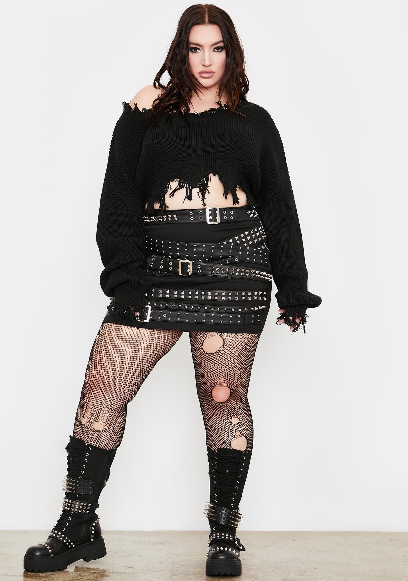 Plus Size Current Mood Slouchy Distressed Crop Sweater - Black | Dolls Kill