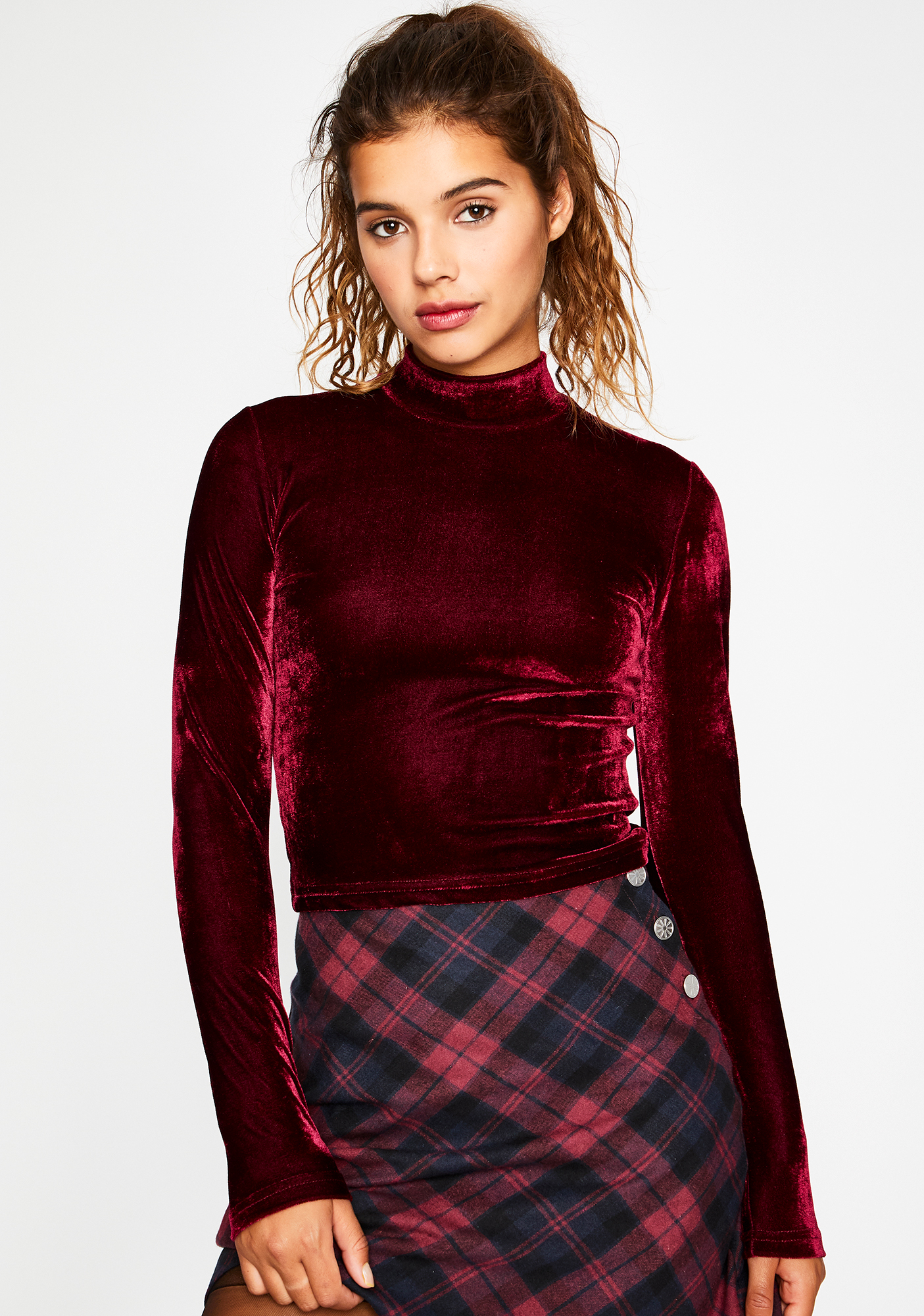 Delia's Velvet Turtleneck Long Sleeve Top Red Dolls Kill