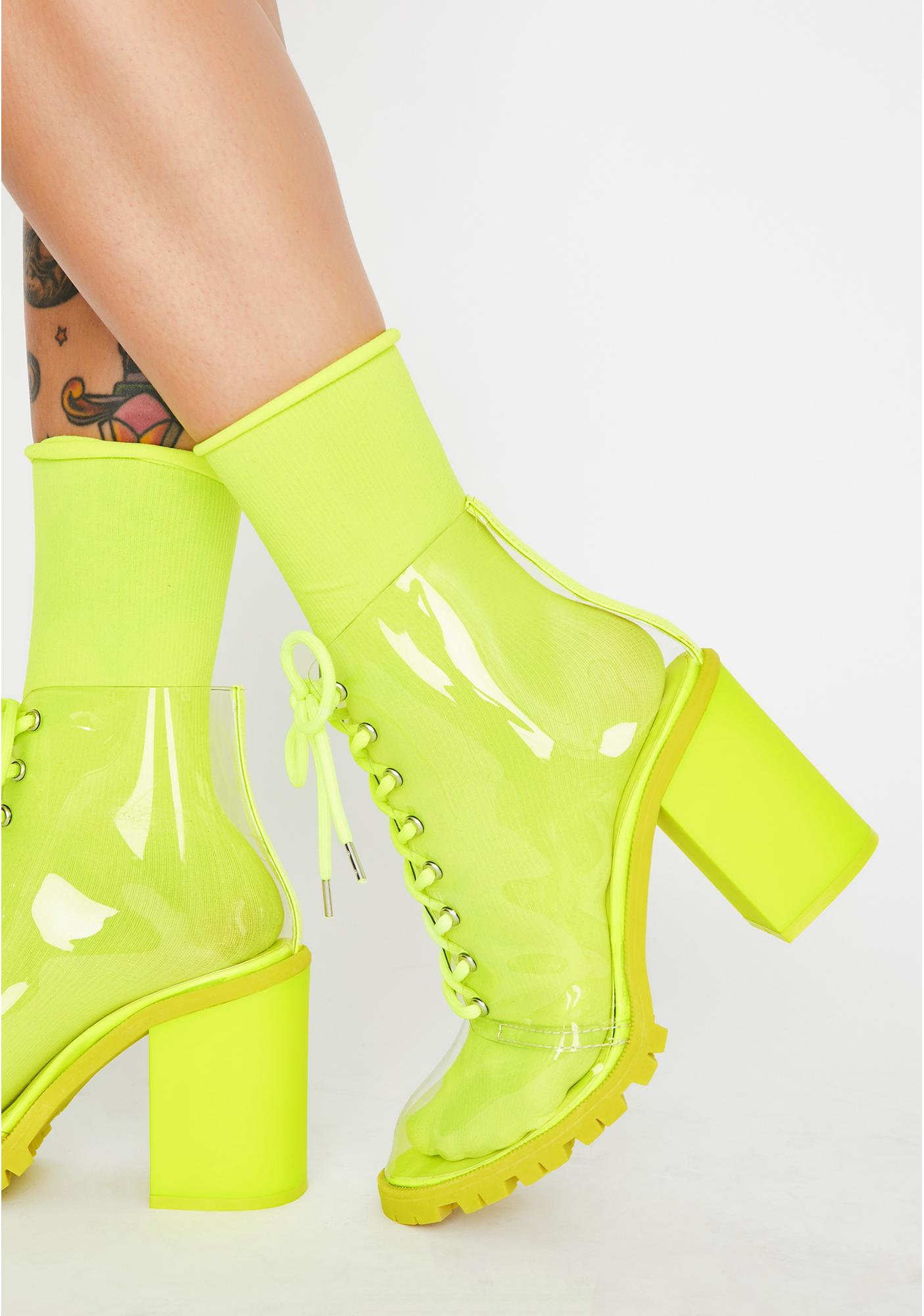 Yellow Clear Plastic Lace-Up Heeled Booties | Dolls Kill
