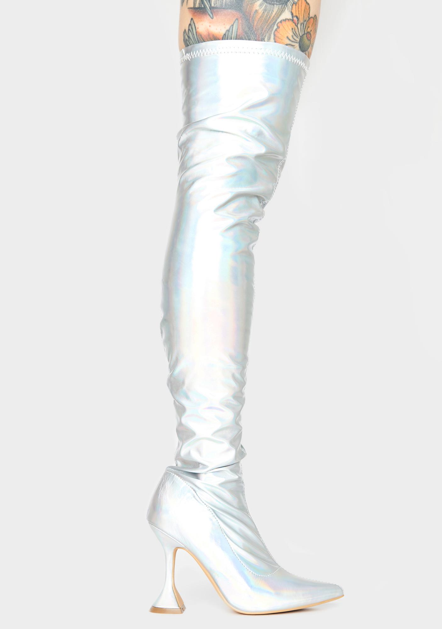 thigh high holographic boots