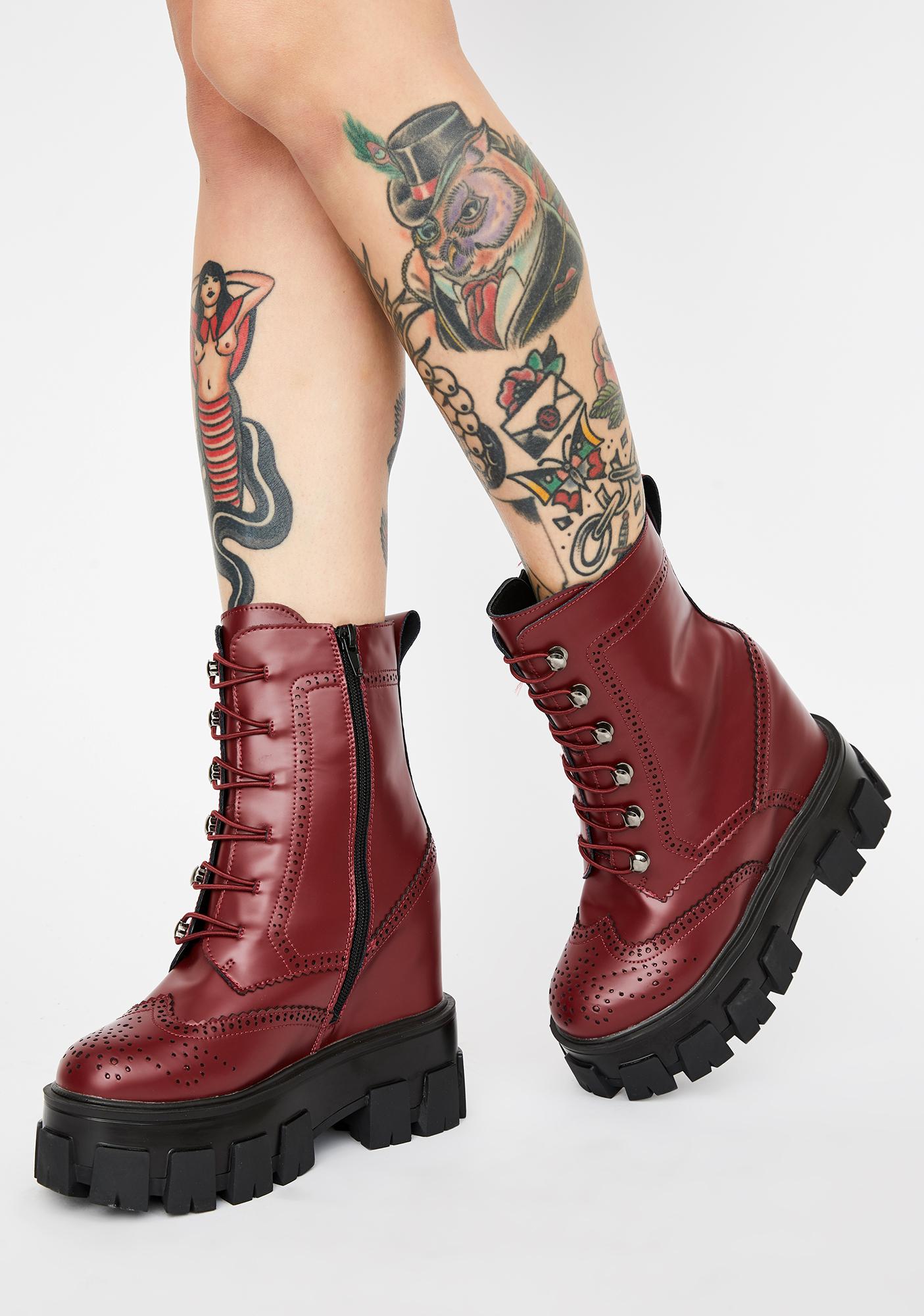 maroon platform boots