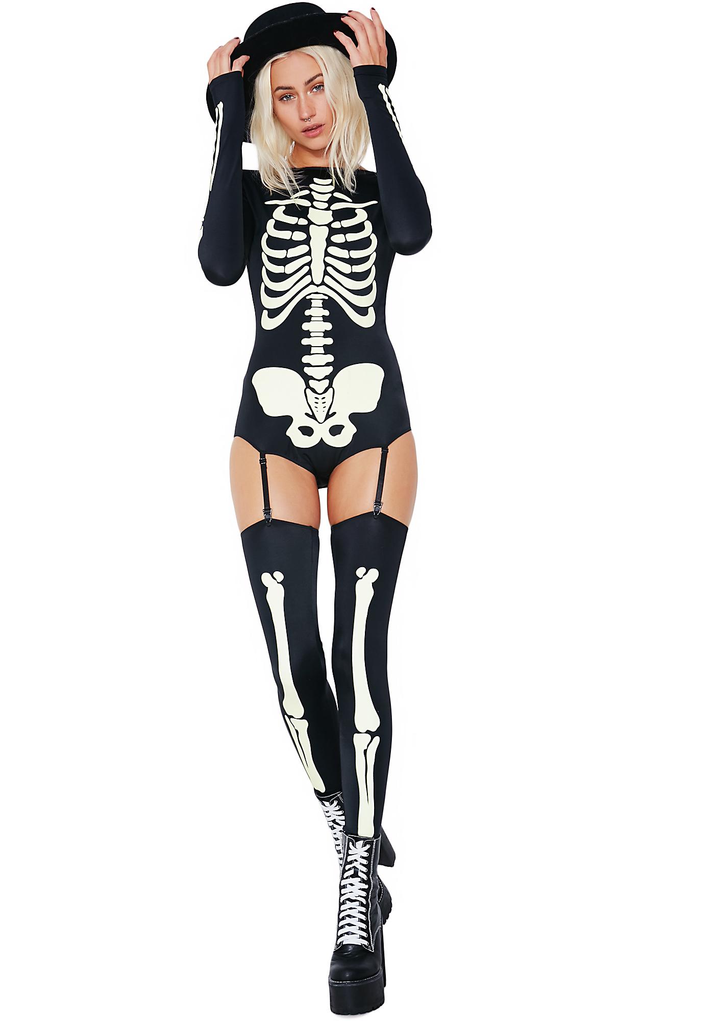 Dolls Kill Glow In The Dark Skeleton Bodysuit Costume.