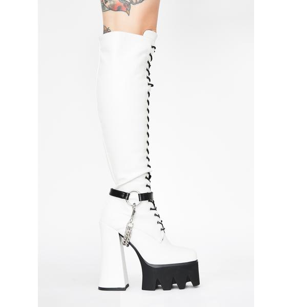 Lamoda White Deceiving Ways Knee High Boots | Dolls Kill