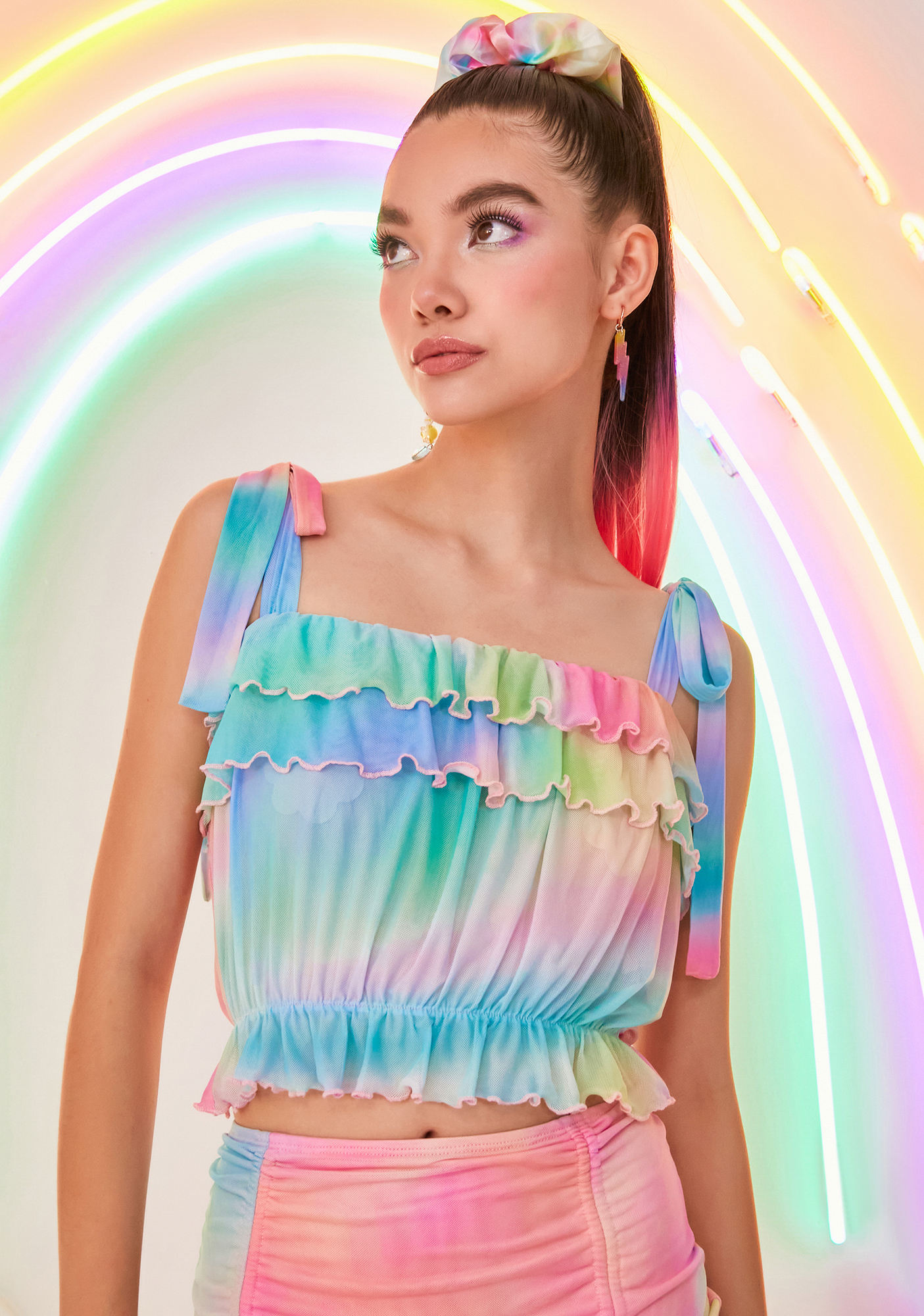 Dolls Kill x My Little Pony Tie Strap Mesh Crop Top Tie Dye Dolls Kill