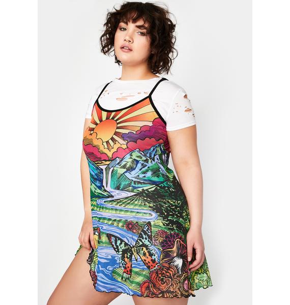 Plus Size Current Mood Landscape Print Mesh Dress - Rainbow Multi ...