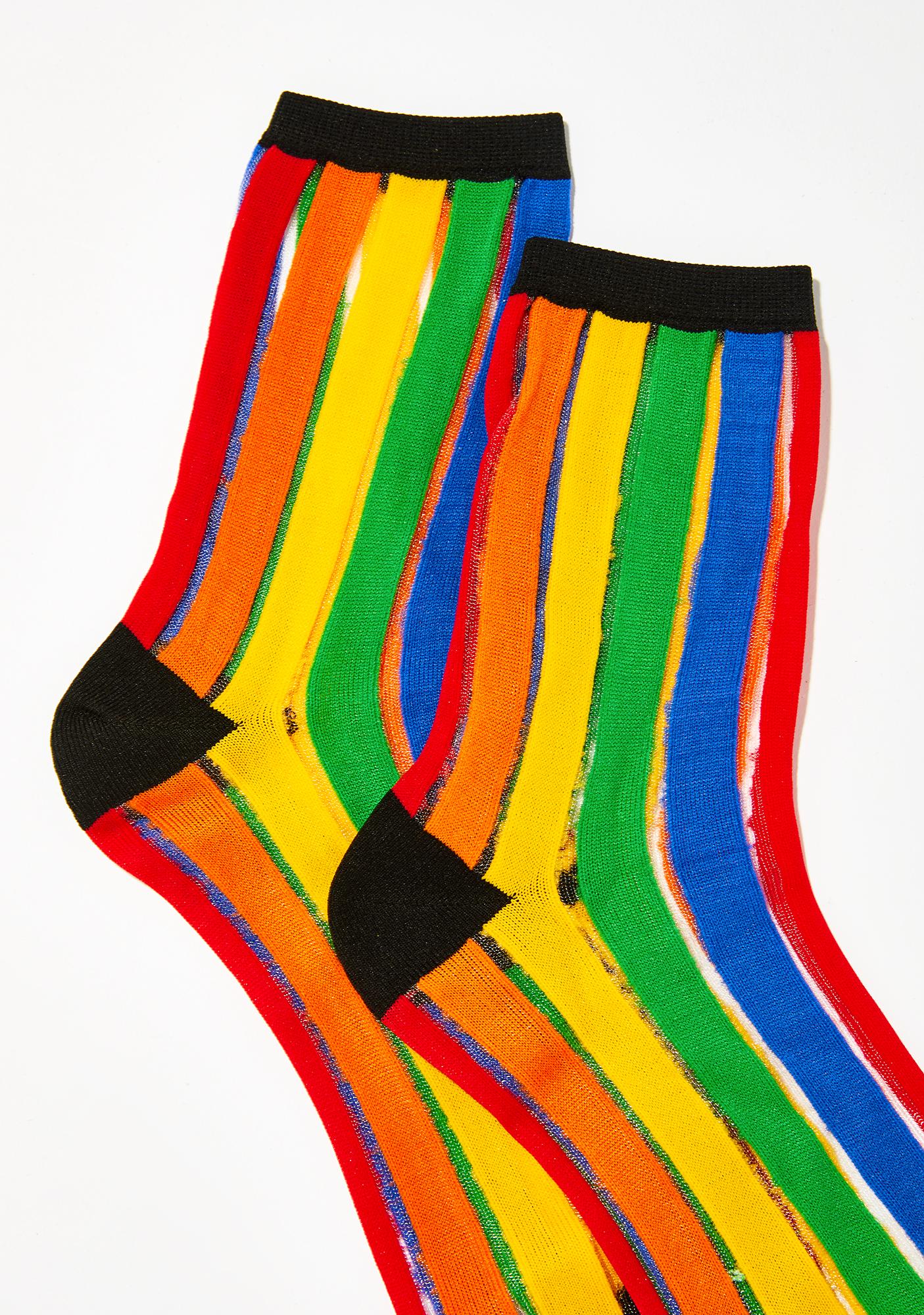 Rainbow Sheer Stripe Socks | Dolls Kill