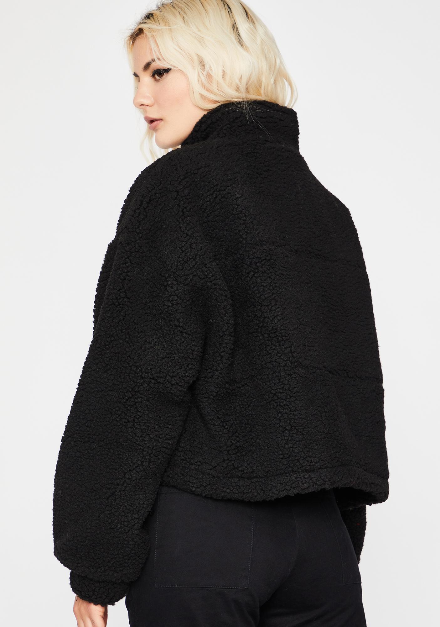 Sherpa Winter Zip Up Jacket Fuzzy High Collar Turtleneck Black Dolls Kill