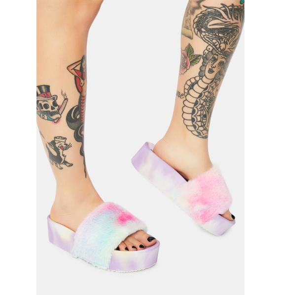 tie dye fur slides