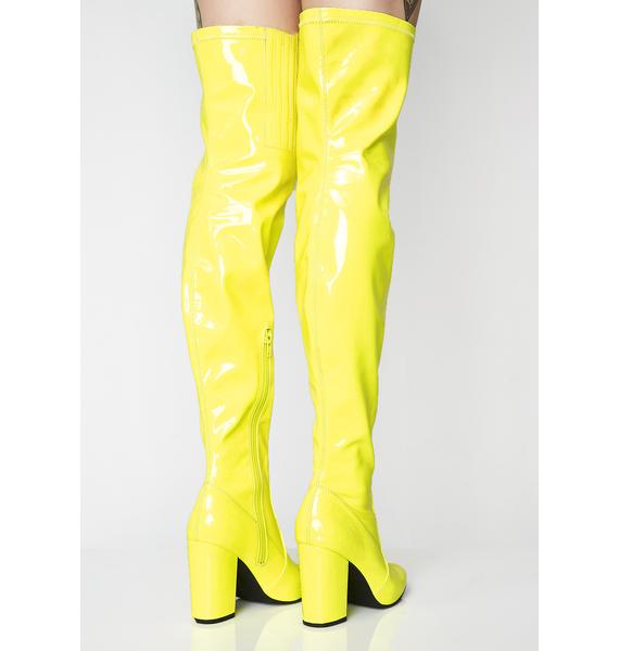 yellow thigh high boots