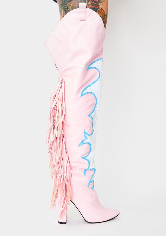 pink fringe boots