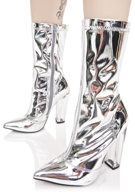 silver boots metallic