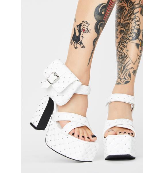 white quilted platform sandals