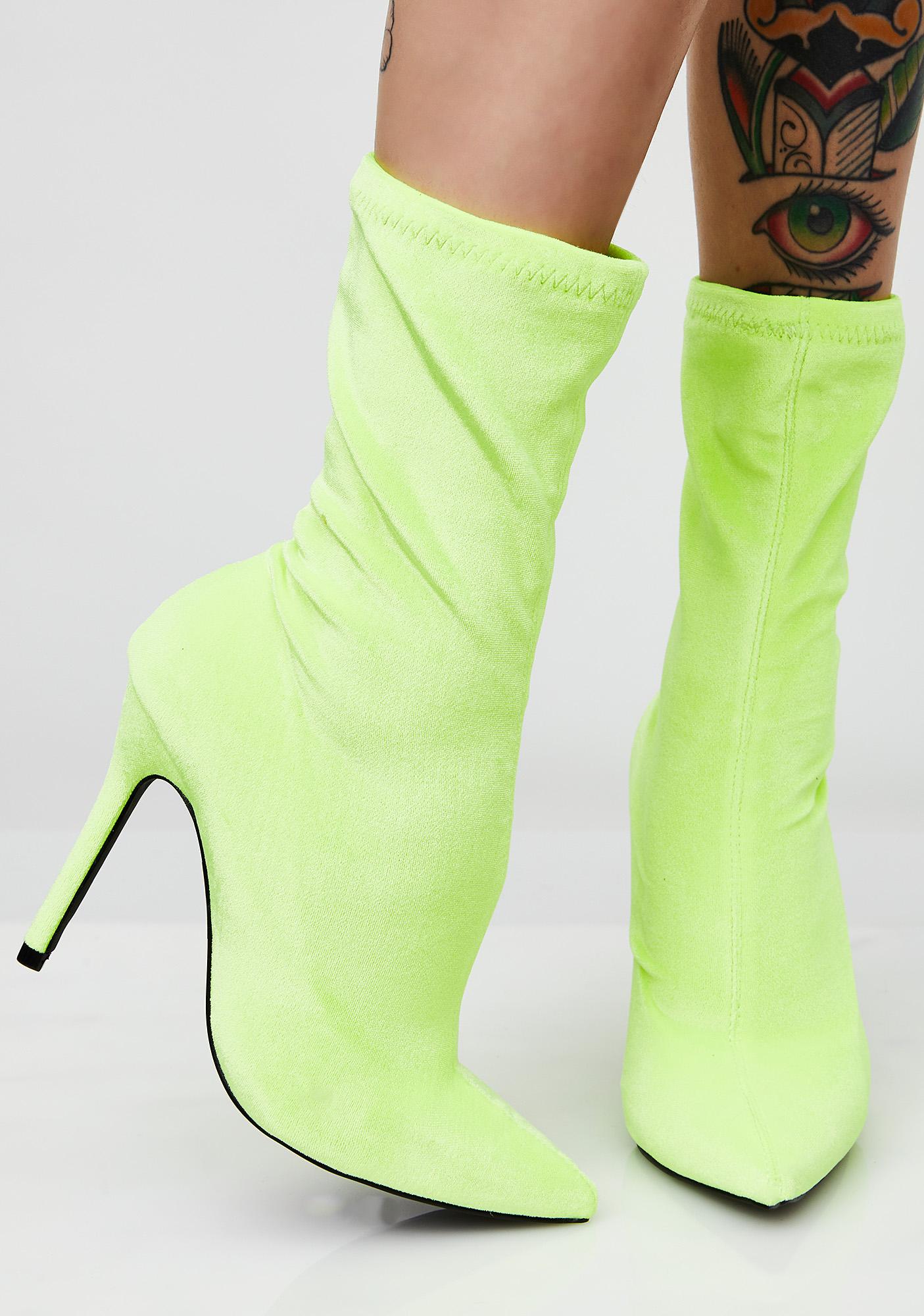 neon green sock heels