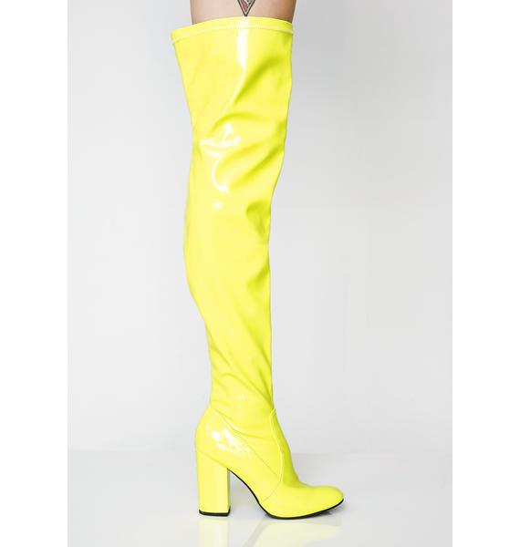 yellow thigh high boots