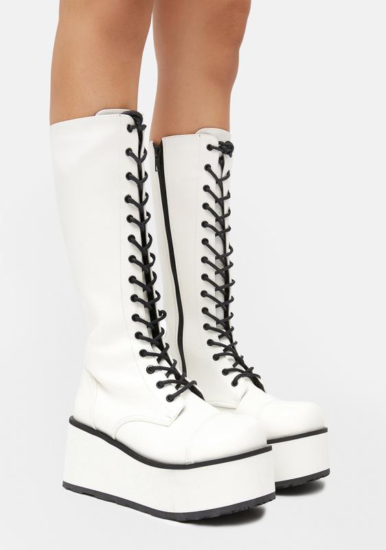 demonia white boots