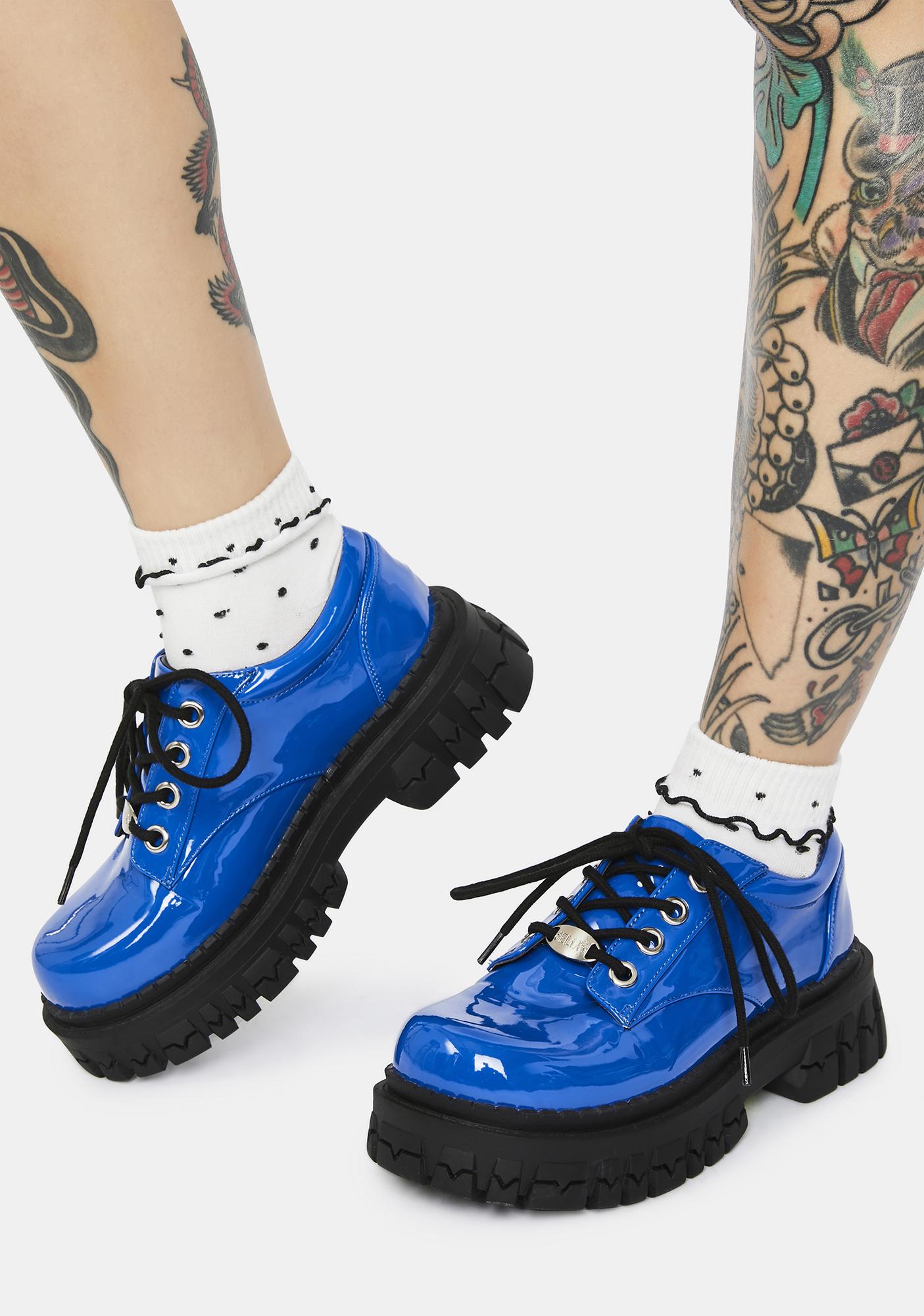 Delia's Patent Chunky Platform Oxfords - Blue | Dolls Kill