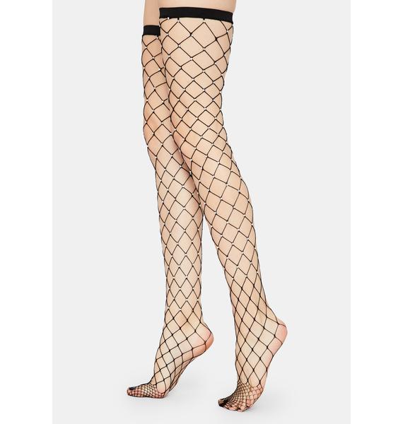 Rhinestone Studded Fishnet Thigh Highs - Black | Dolls Kill