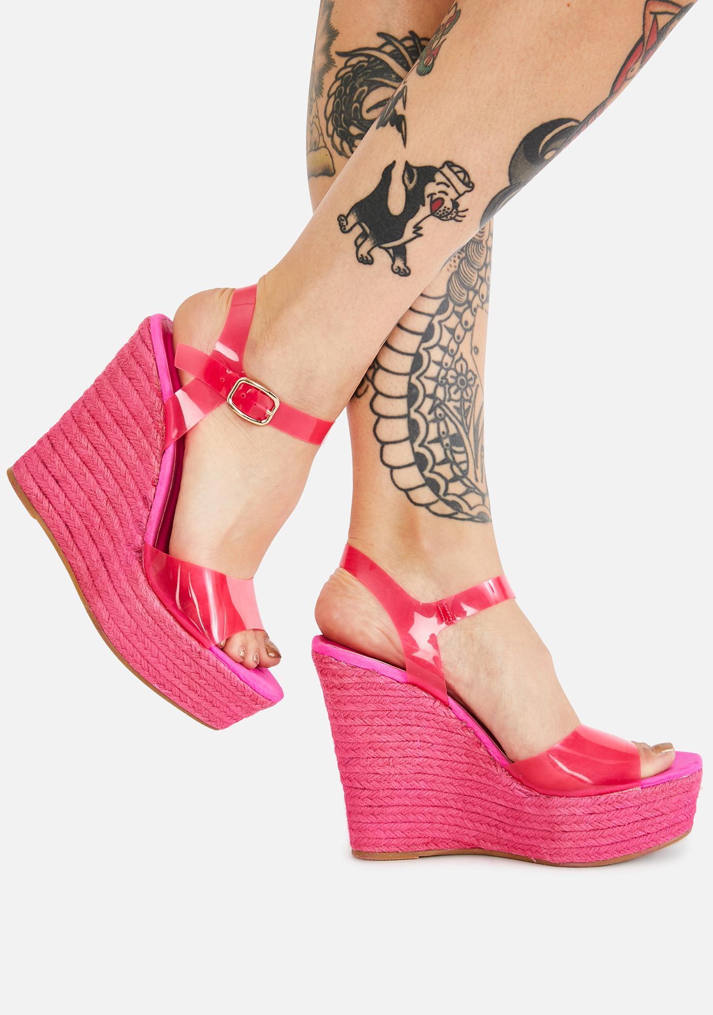 Espadrille Woven Wedge Heels - Pink 