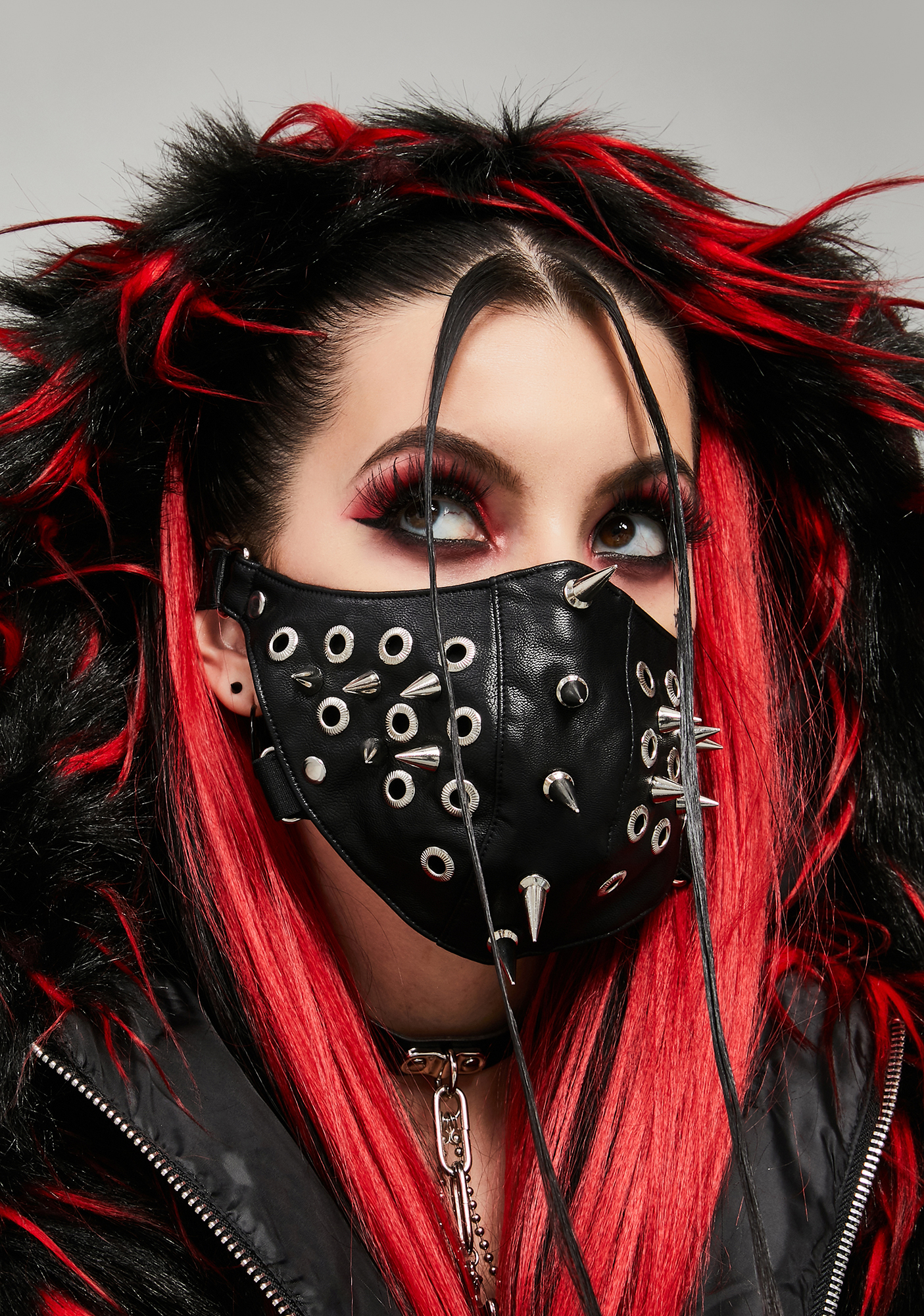 Widow Vegan Leather Spike Grommet Face Mask - Black | Dolls Kill