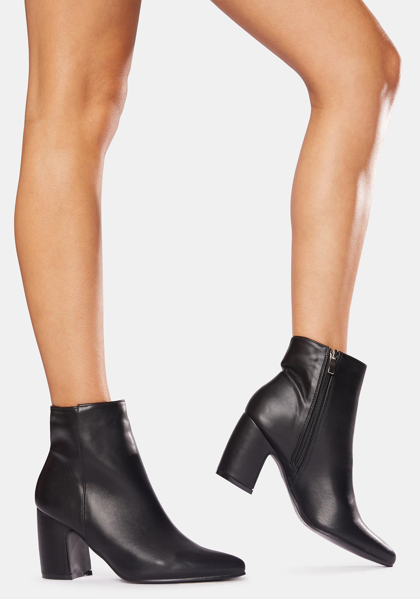 Vegan Leather Pointed Toe Ankle Booties - Black | Dolls Kill