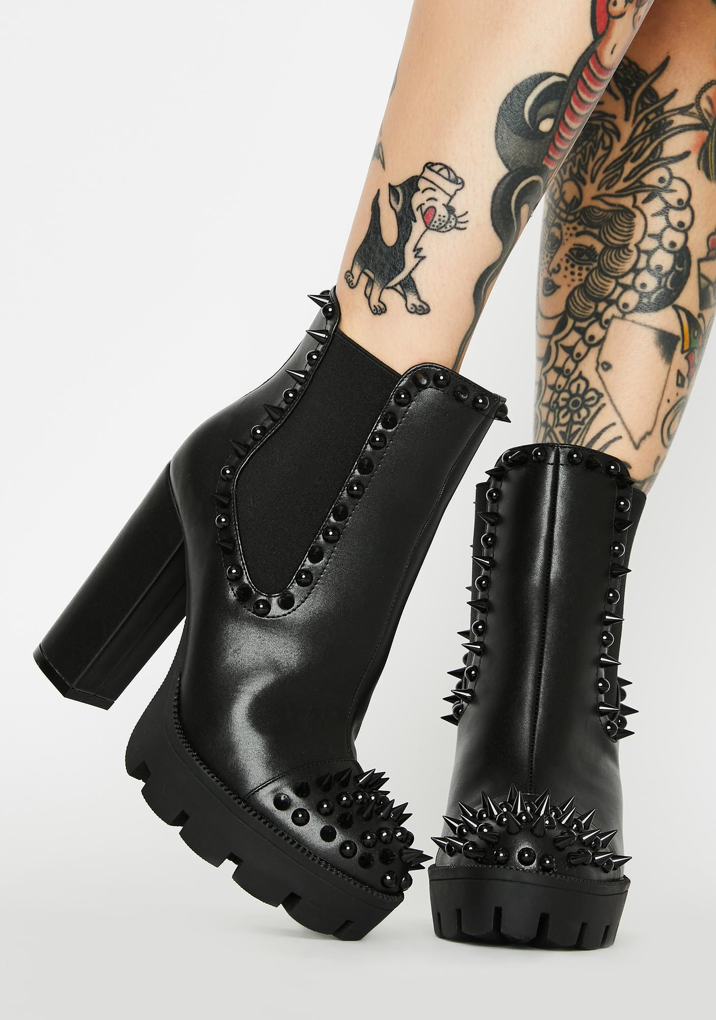 spiked chunky heel booties
