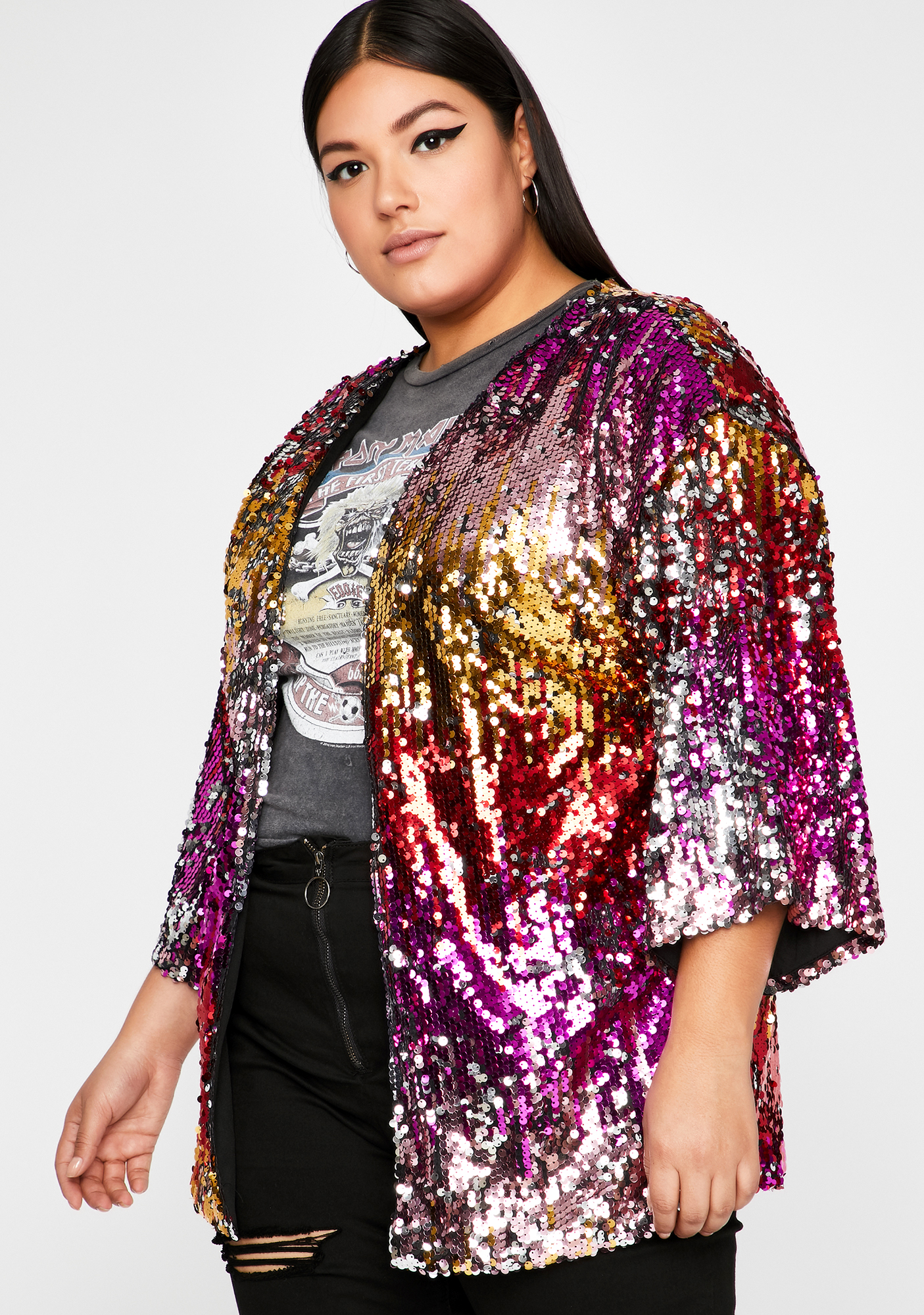 plus size sequin kimono jacket