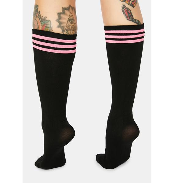 black and pink striped knee high socks
