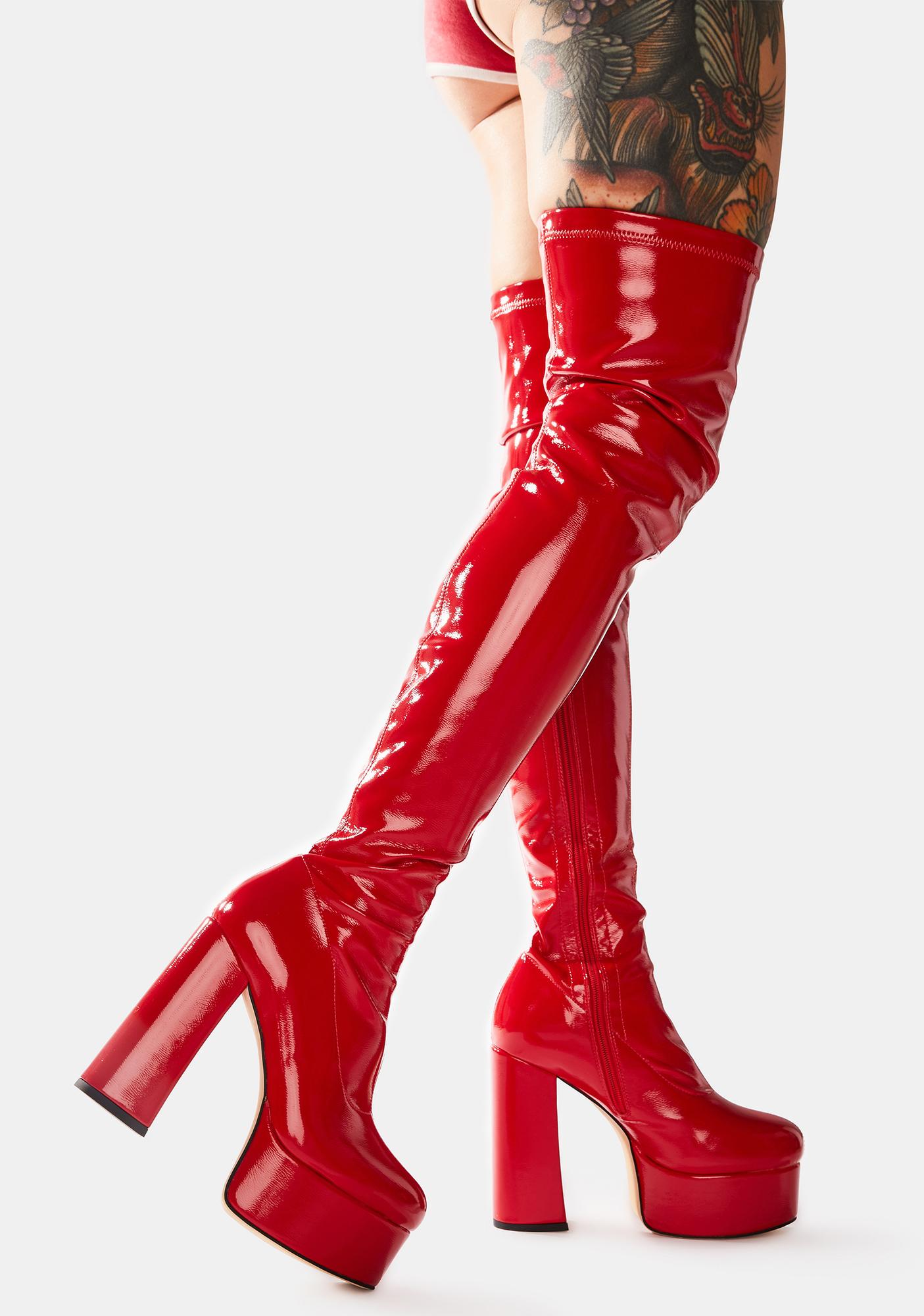 Vinyl Platform Thigh High Boots Red Dolls Kill 1503