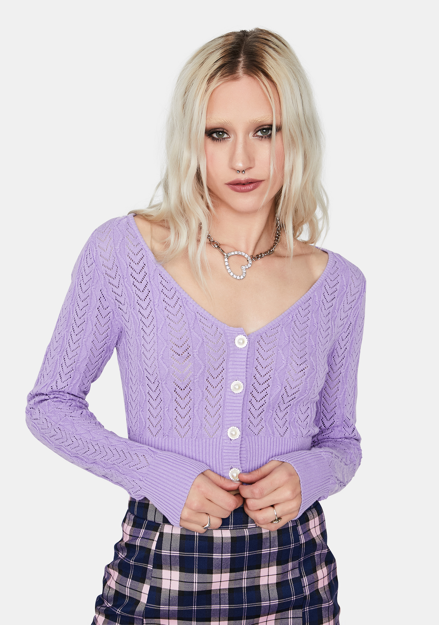 Long Sleeve Button Up Cropped Cardigan Top Lavender Dolls Kill 