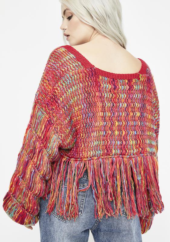 red fringe sweater