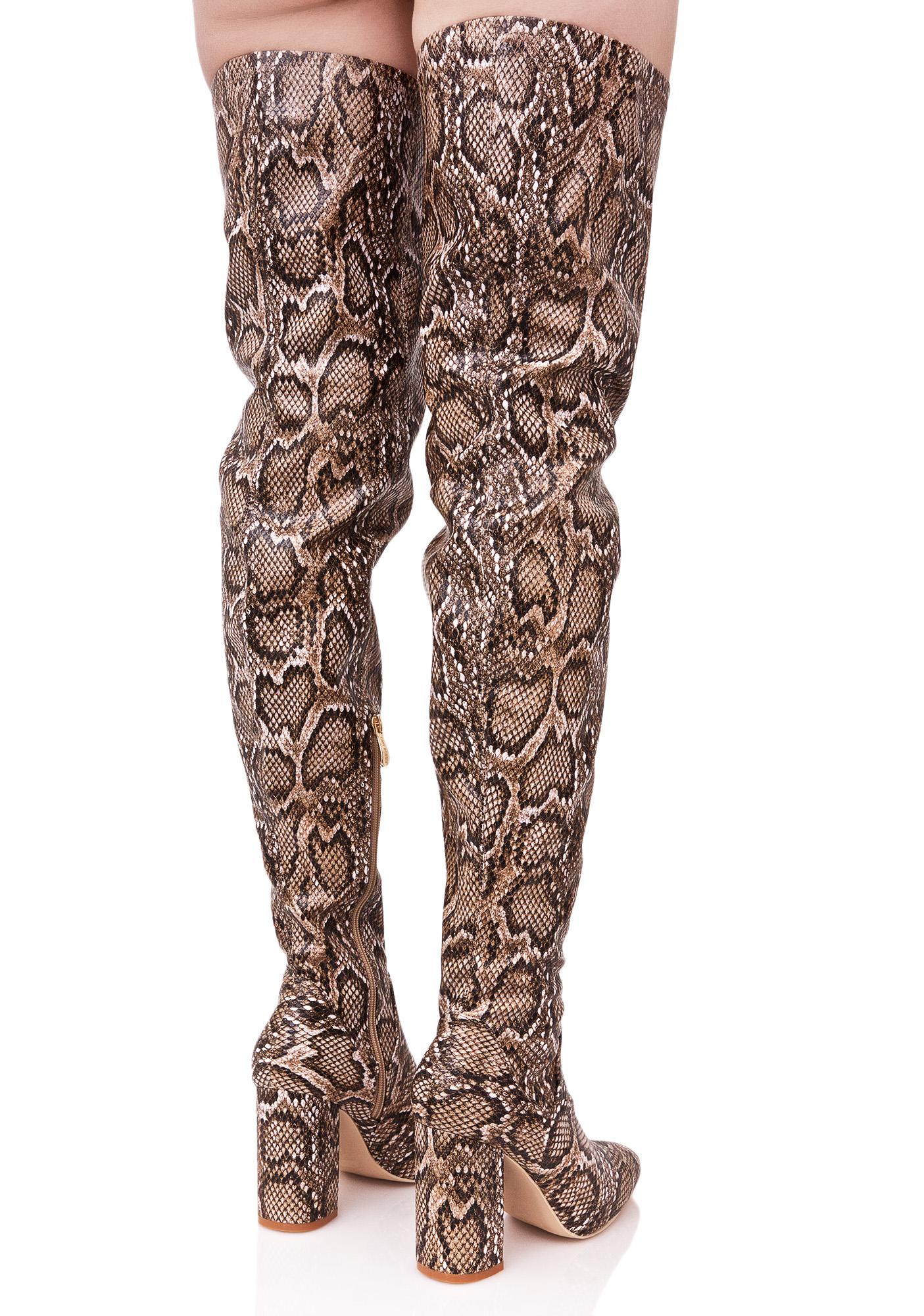 Brown Snakeskin Thigh High Boots 