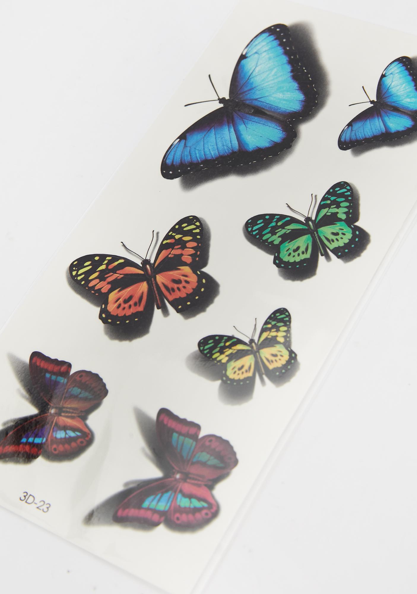 7 Pack Butterfly Temporary Tattoos - Rainbow | Dolls Kill