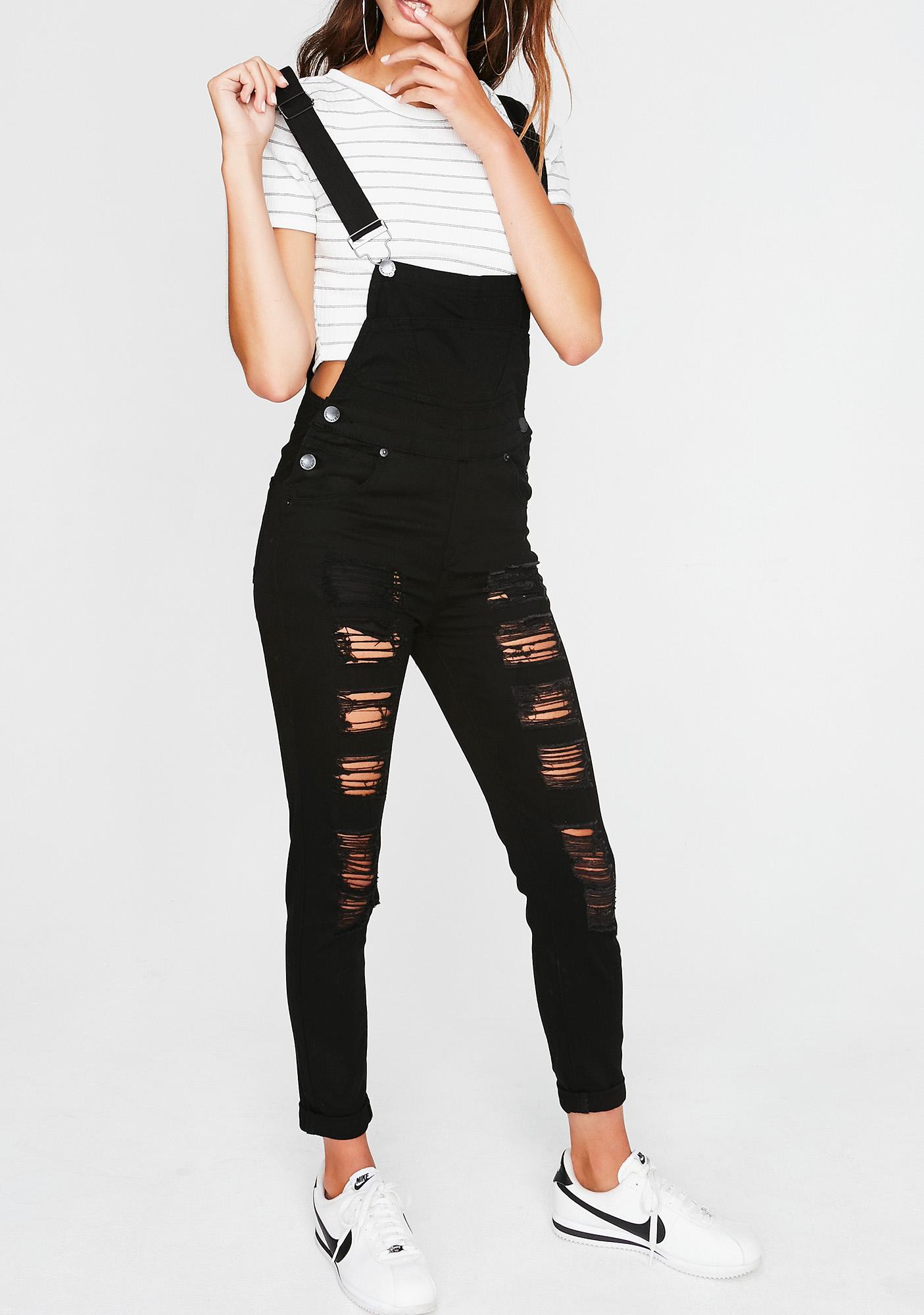 black ripped overalls womens