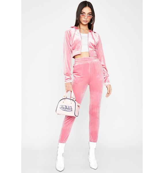 pink velvet jogger set