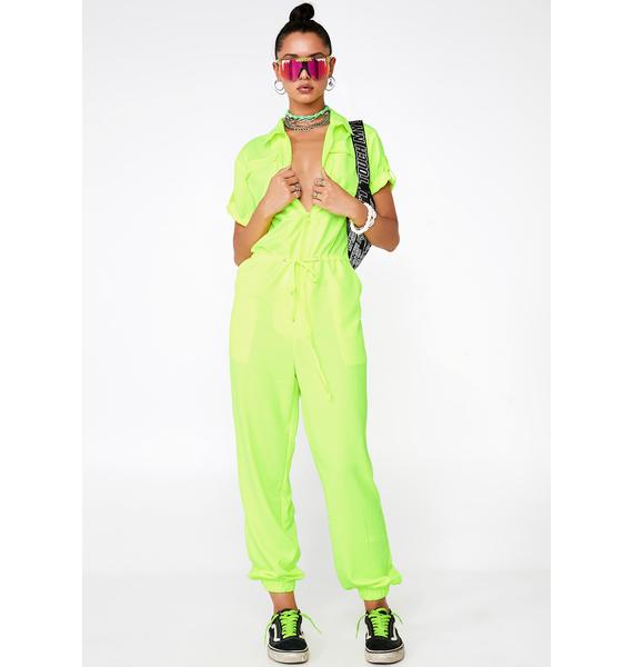Neon Jumpsuit Cargo Short Sleeve Yellow Dolls Kill