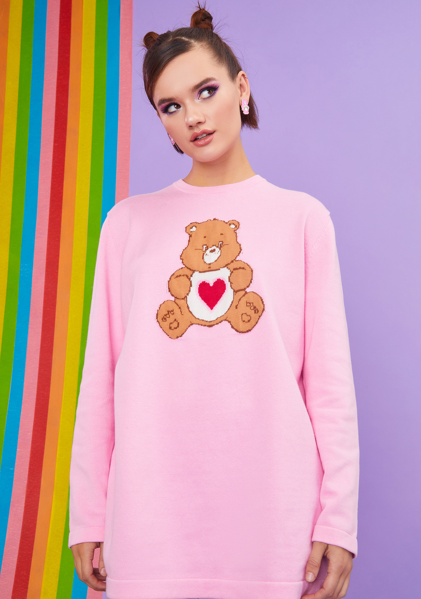 Dolls Kill x Care Bears Oversized Knit Tenderheart Bear Sweater Pink