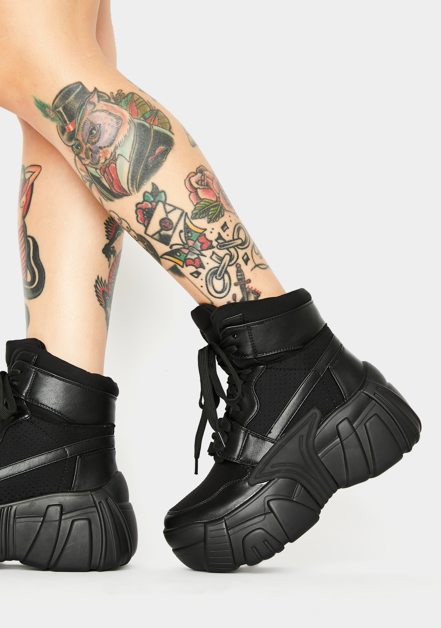 Current Mood Extra Chunky High Top Platform Sneakers Black | Dolls Kill