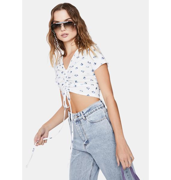 ZEMETA Blue Flower Crop Top Dolls Kill