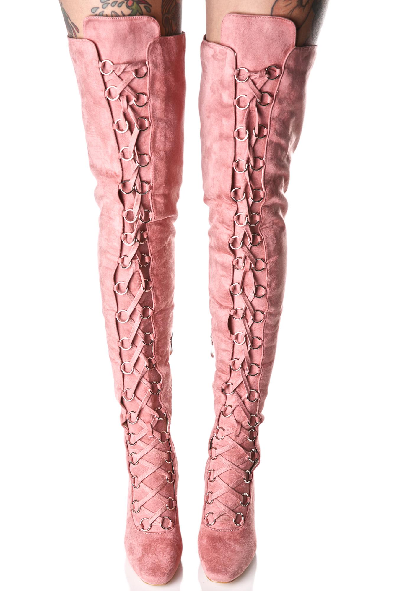 thigh high pink suede boots