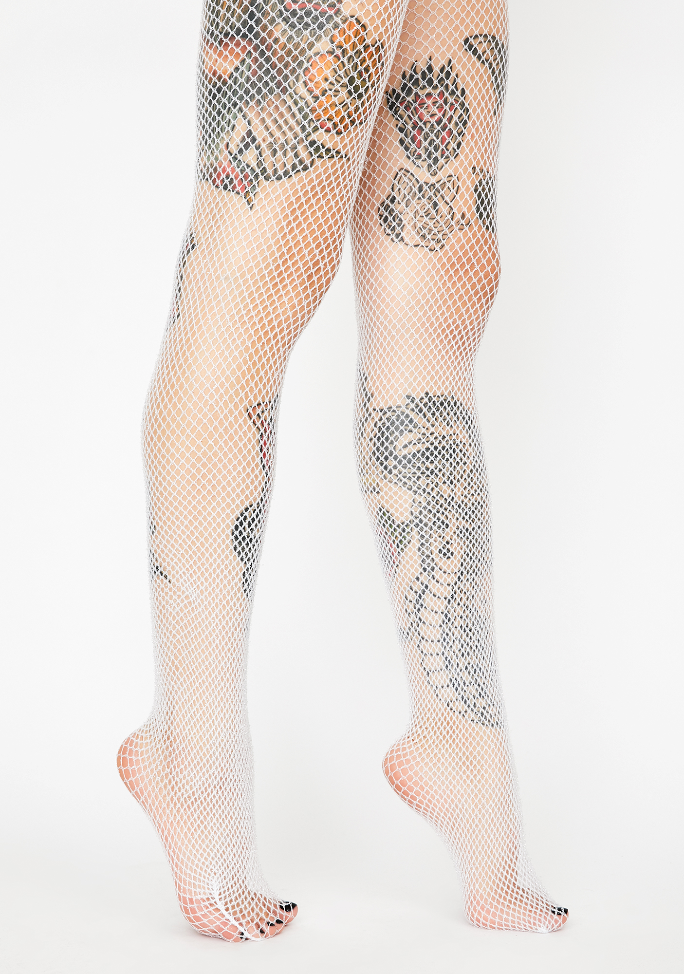 white sparkly fishnet tights