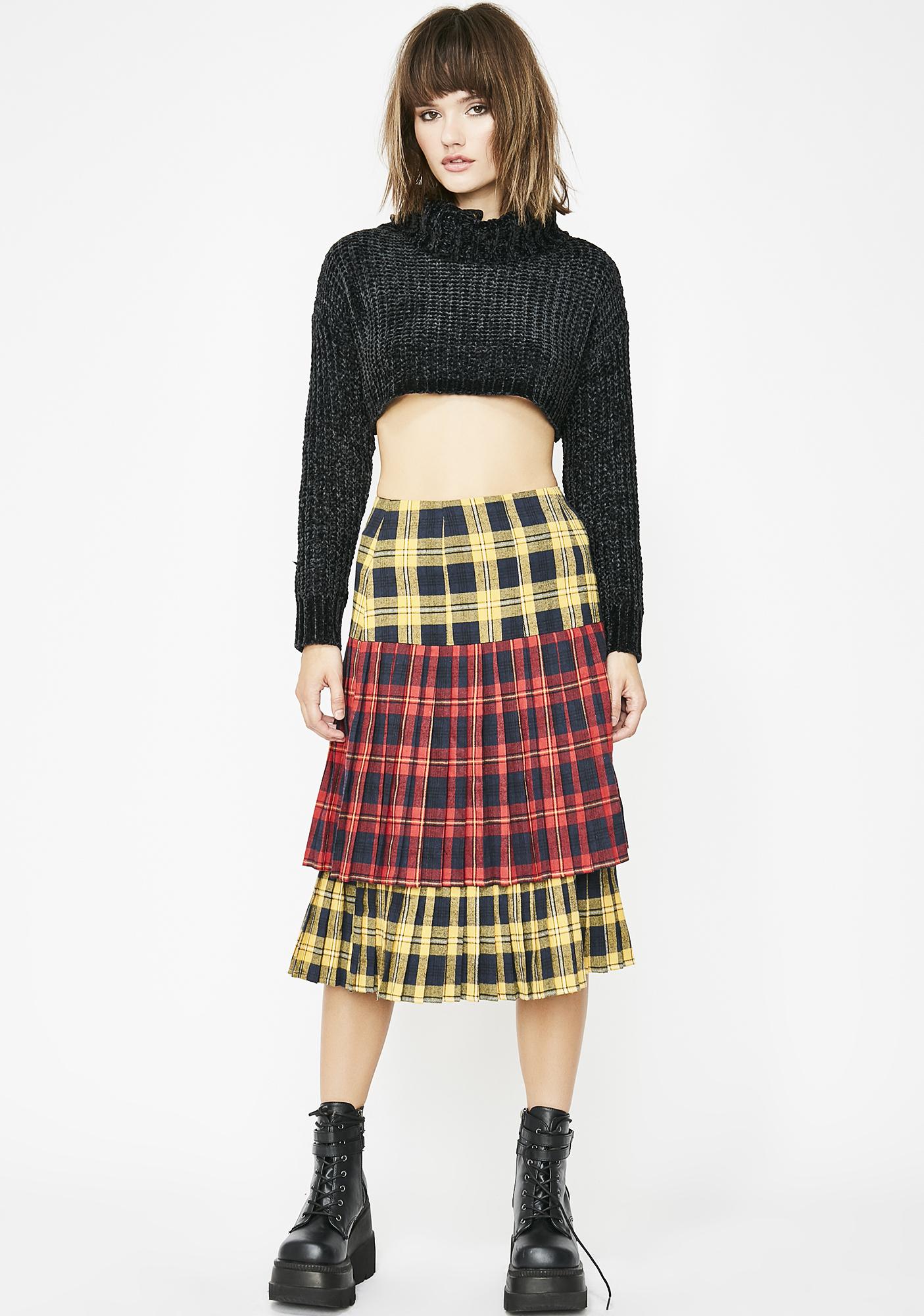 Layered Plaid Pleated Midi Skirt | Dolls Kill