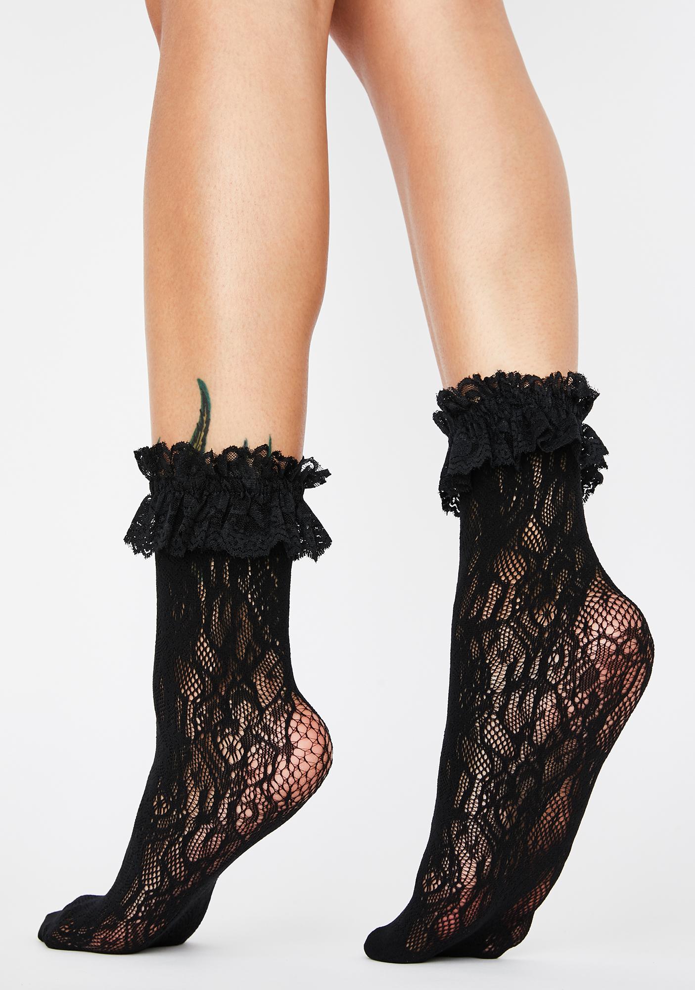 Lace Ruffle Ankle Socks Black Dolls Kill