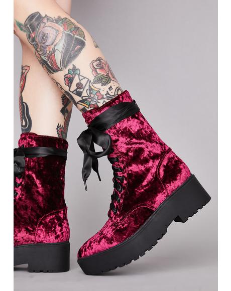 purple velvet combat boots