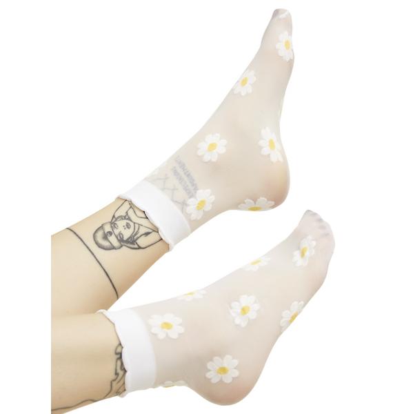 White Daisy Sheer Ankle Socks Dolls Kill