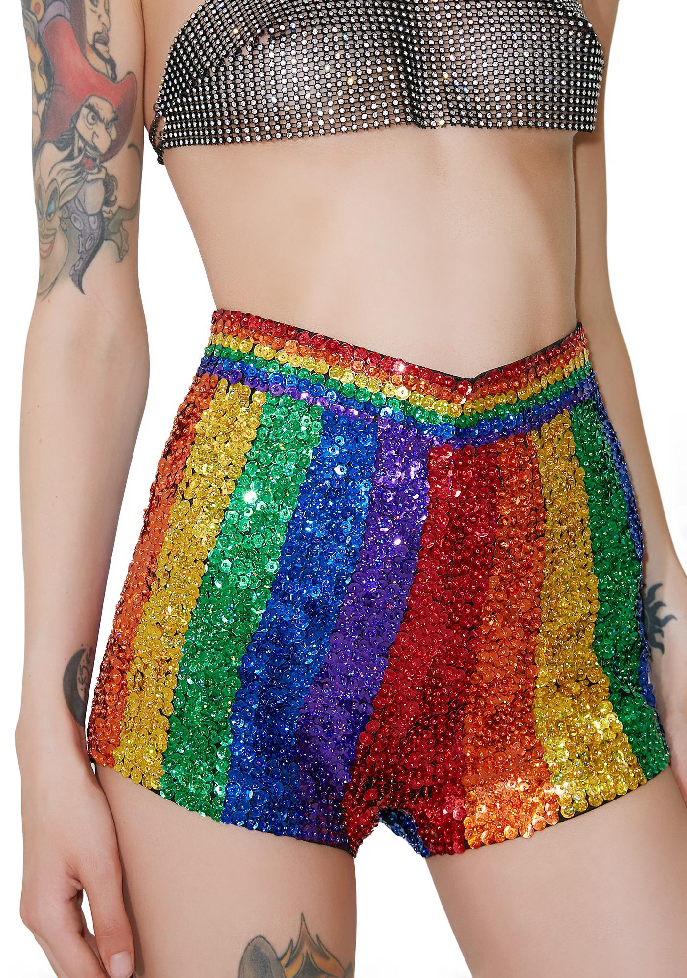 Burning Man Easy Tiger Dream In Rainbow Sequin Shorts Dolls Kill
