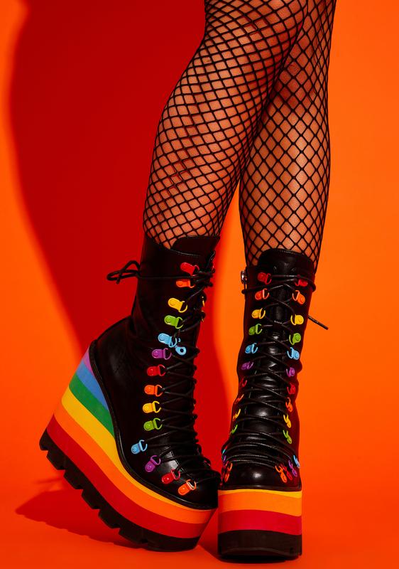 Can't Contain Myself Rainbow Platform Boots