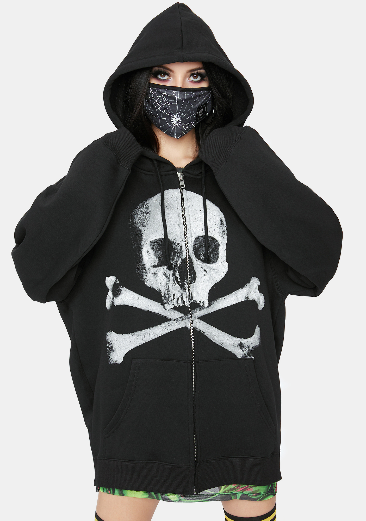 skeleton zip up hoodie black