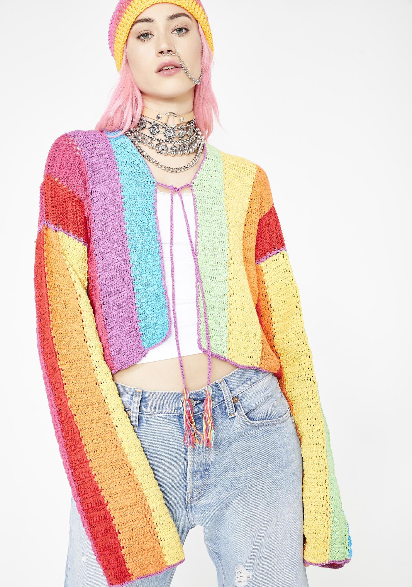 rainbow striped cropped sweater