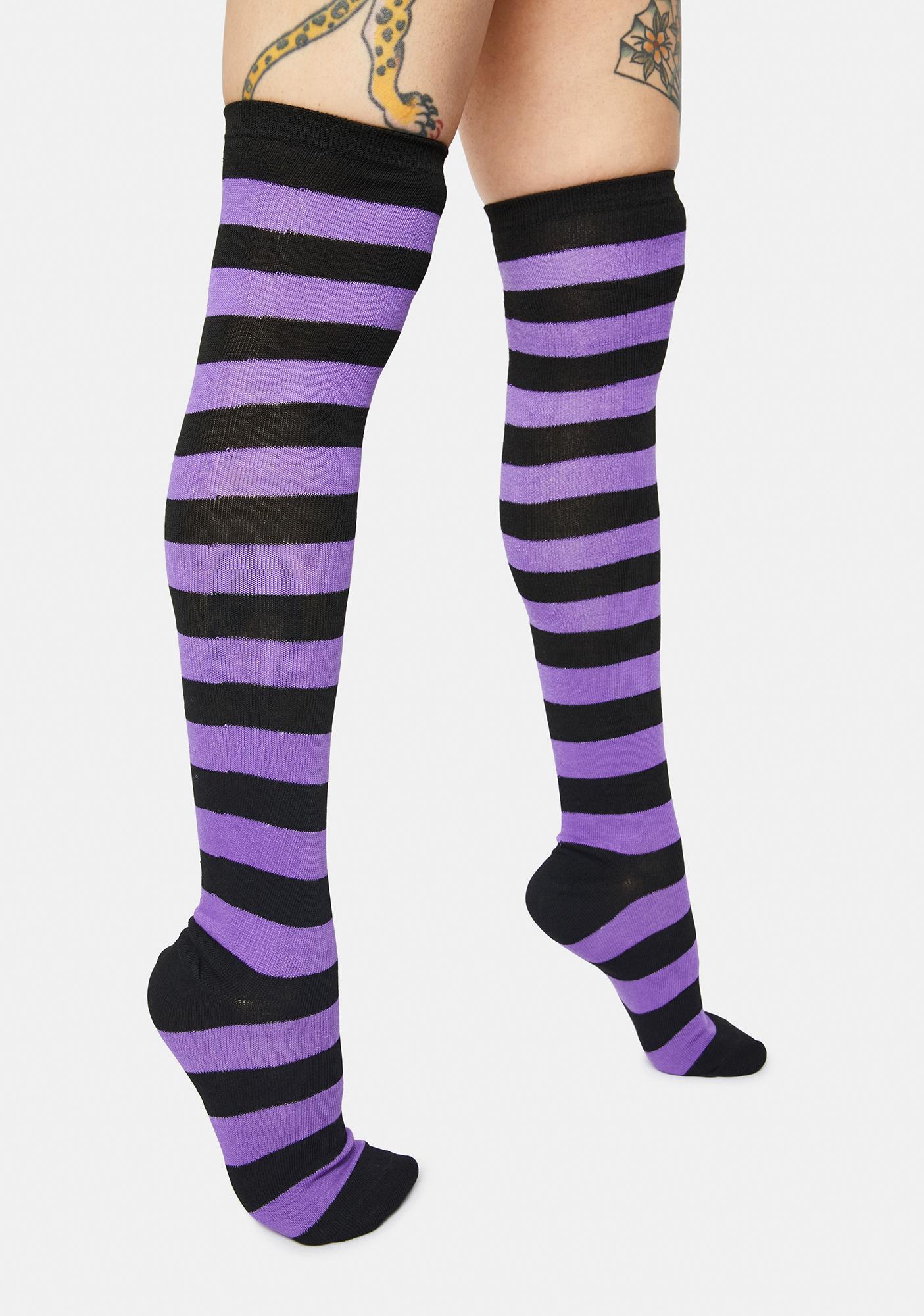 Striped Knee High Socks Purple Black Dolls Kill 3791